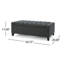 Storage Ottoman Bench, Dark Gray Fabric, Tufted Top, 51 Inch - BM326890