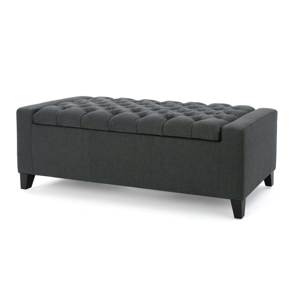 Storage Ottoman Bench, Dark Gray Fabric, Tufted Top, 51 Inch - BM326890