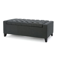 Storage Ottoman Bench, Dark Gray Fabric, Tufted Top, 51 Inch - BM326890