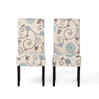 Dining Chair Set of 2, Beige Fabric, Soft Cushions, Black Rubberwood - BM326894