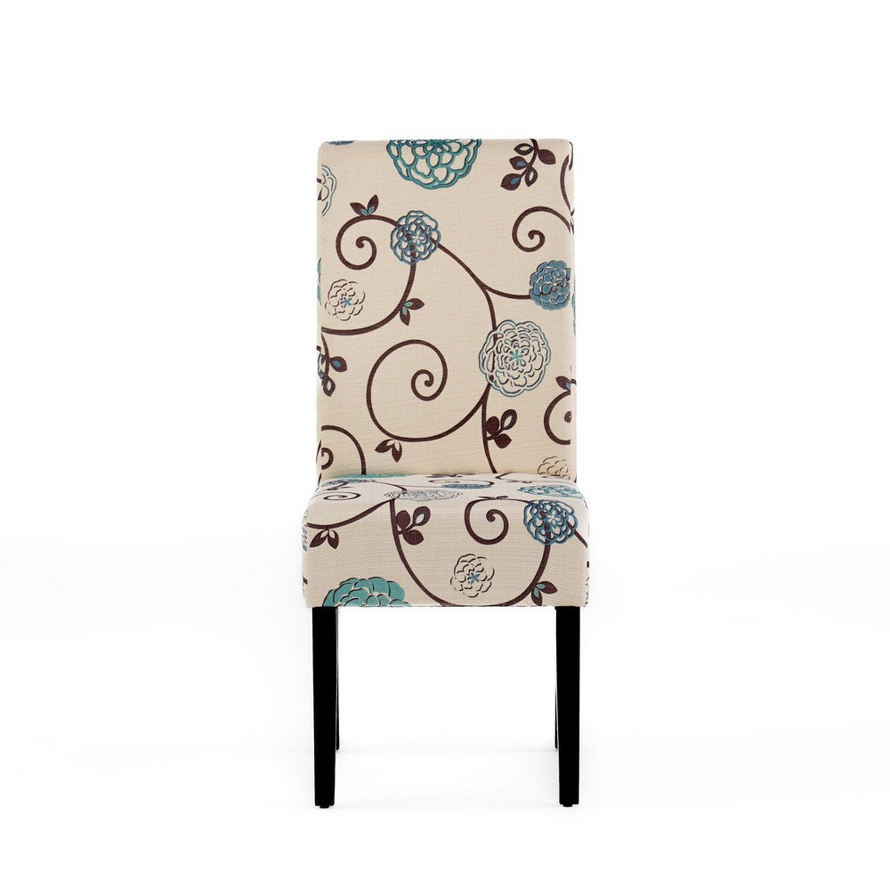 Dining Chair Set of 2, Beige Fabric, Soft Cushions, Black Rubberwood - BM326894