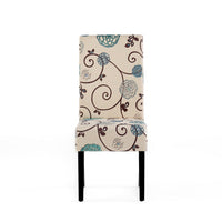 Dining Chair Set of 2, Beige Fabric, Soft Cushions, Black Rubberwood - BM326894