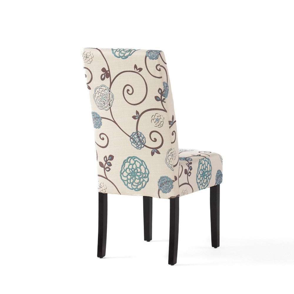 Dining Chair Set of 2, Beige Fabric, Soft Cushions, Black Rubberwood - BM326894