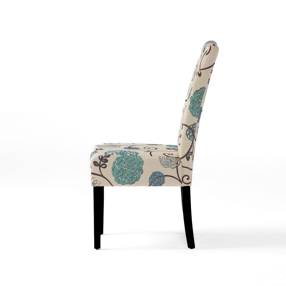 Dining Chair Set of 2, Beige Fabric, Soft Cushions, Black Rubberwood - BM326894