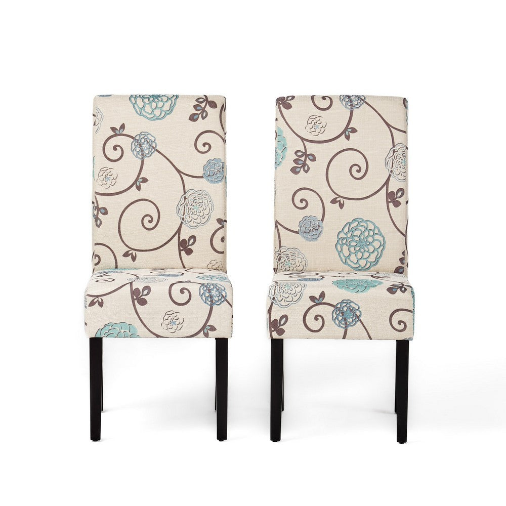 Dining Chair Set of 2, Beige Fabric, Soft Cushions, Black Rubberwood - BM326894