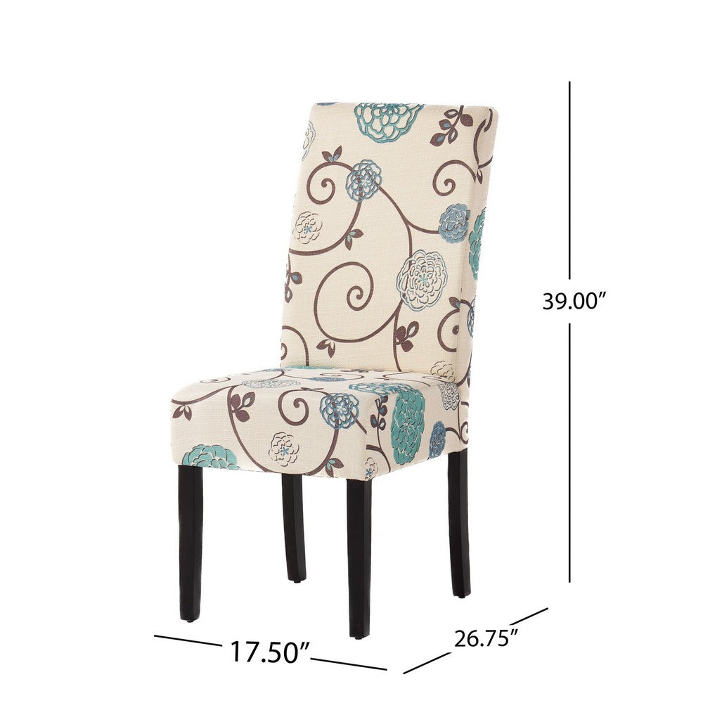 Dining Chair Set of 2, Beige Fabric, Soft Cushions, Black Rubberwood - BM326894