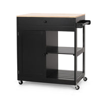 Kitchen Bar Cart with Storage and Towel Holder, 35 Inch Black Wood - BM326896