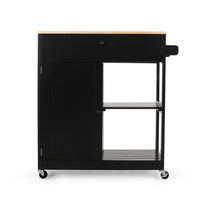Kitchen Bar Cart with Storage and Towel Holder, 35 Inch Black Wood - BM326896