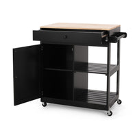 Kitchen Bar Cart with Storage and Towel Holder, 35 Inch Black Wood - BM326896