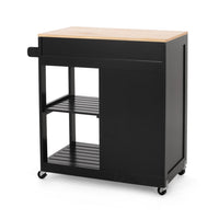 Kitchen Bar Cart with Storage and Towel Holder, 35 Inch Black Wood - BM326896