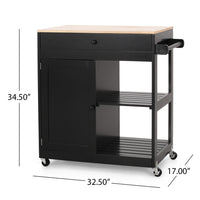 Kitchen Bar Cart with Storage and Towel Holder, 35 Inch Black Wood - BM326896