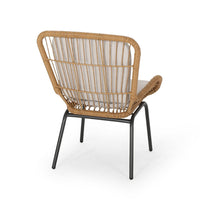 Outdoor Accent Chair Set of 2, White Fabric, Brown Faux Rattan, Black - BM326897