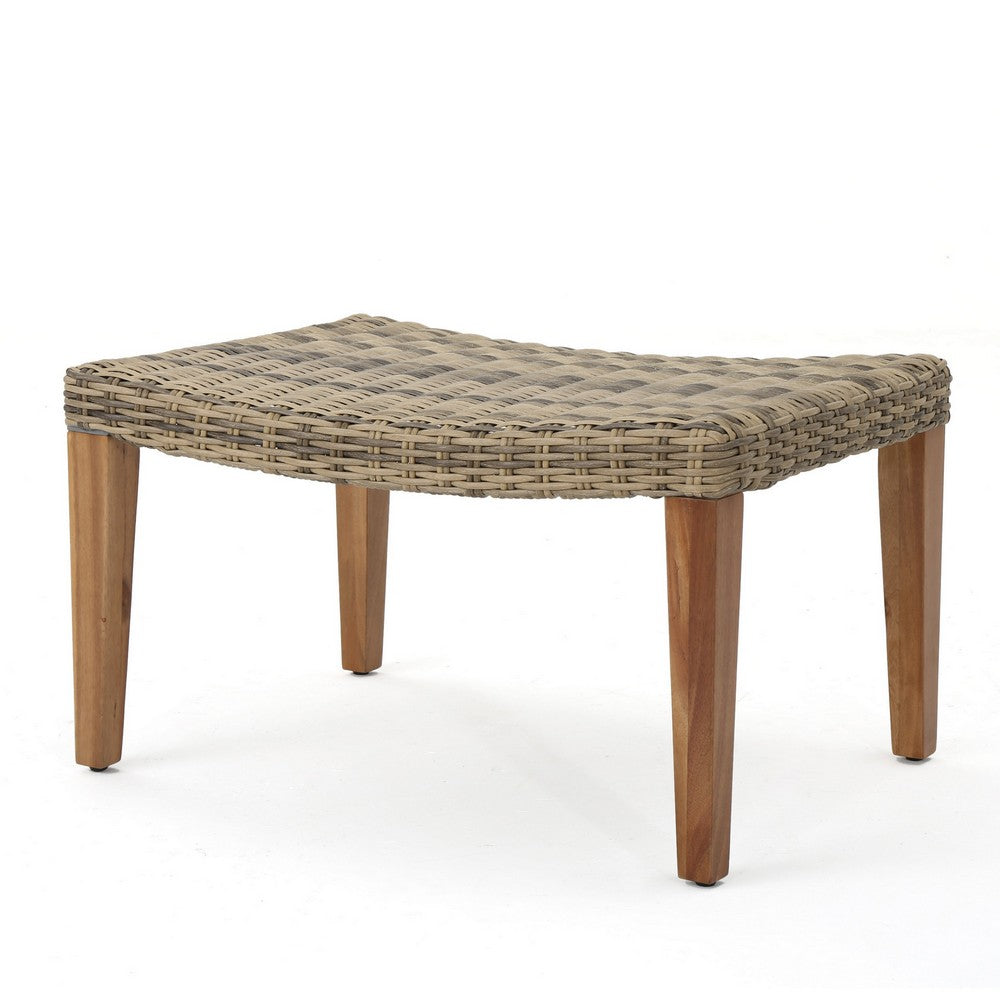 Bops Outdoor Ottoman, Gray Faux Rattan Wicker, Brown Acacia Wood - BM326898