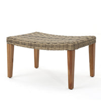 Bops Outdoor Ottoman, Gray Faux Rattan Wicker, Brown Acacia Wood - BM326898