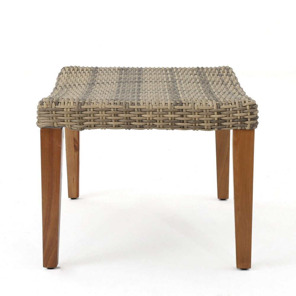Bops Outdoor Ottoman, Gray Faux Rattan Wicker, Brown Acacia Wood - BM326898