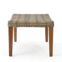 Bops Outdoor Ottoman, Gray Faux Rattan Wicker, Brown Acacia Wood - BM326898