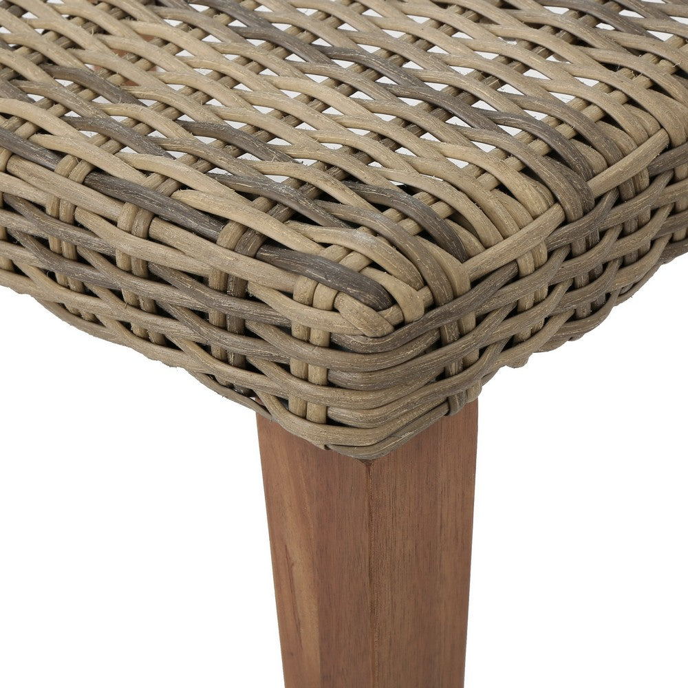Bops Outdoor Ottoman, Gray Faux Rattan Wicker, Brown Acacia Wood - BM326898