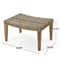 Bops Outdoor Ottoman, Gray Faux Rattan Wicker, Brown Acacia Wood - BM326898