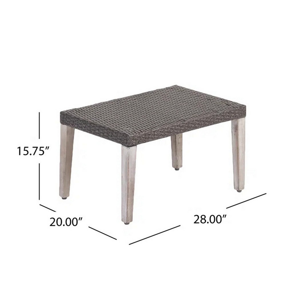 Bops Outdoor Ottoman, Gray Faux Rattan Wicker, 28 Inch Acacia Wood - BM326899