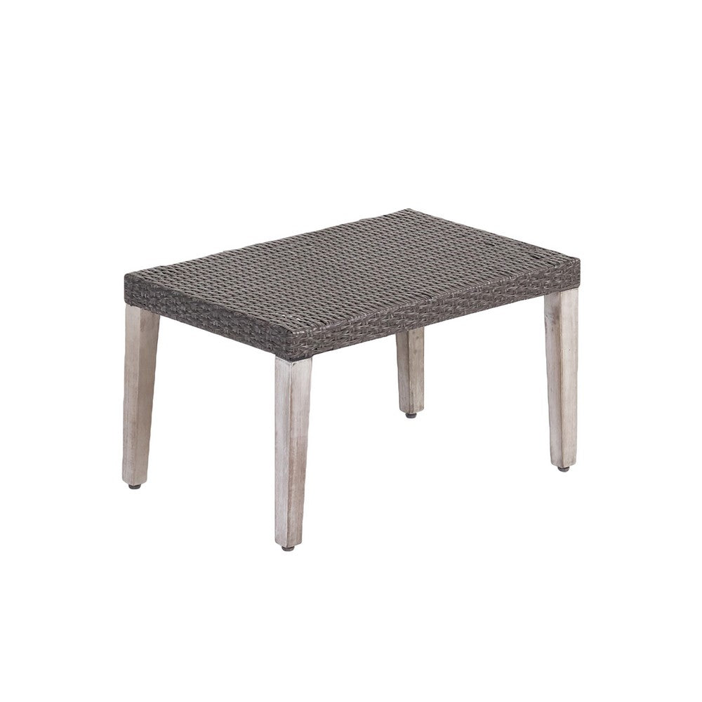 Bops Outdoor Ottoman, Gray Faux Rattan Wicker, 28 Inch Acacia Wood - BM326899