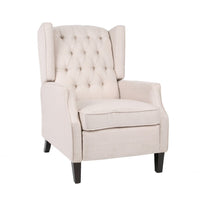 Pushback Recliner Chair, Strutted Legs, Beige Tufted Pleated Fabric - BM326903