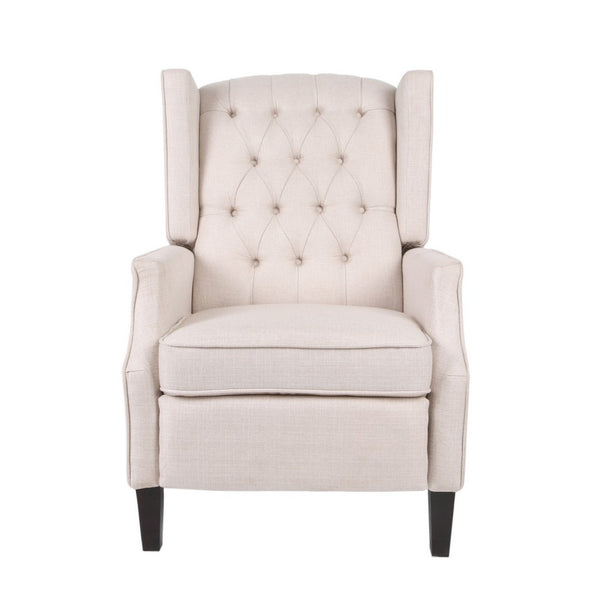 Pushback Recliner Chair, Strutted Legs, Beige Tufted Pleated Fabric - BM326903