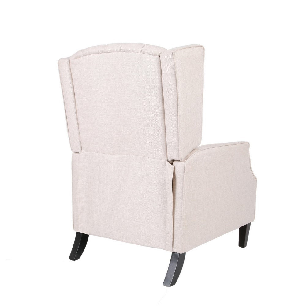Pushback Recliner Chair, Strutted Legs, Beige Tufted Pleated Fabric - BM326903