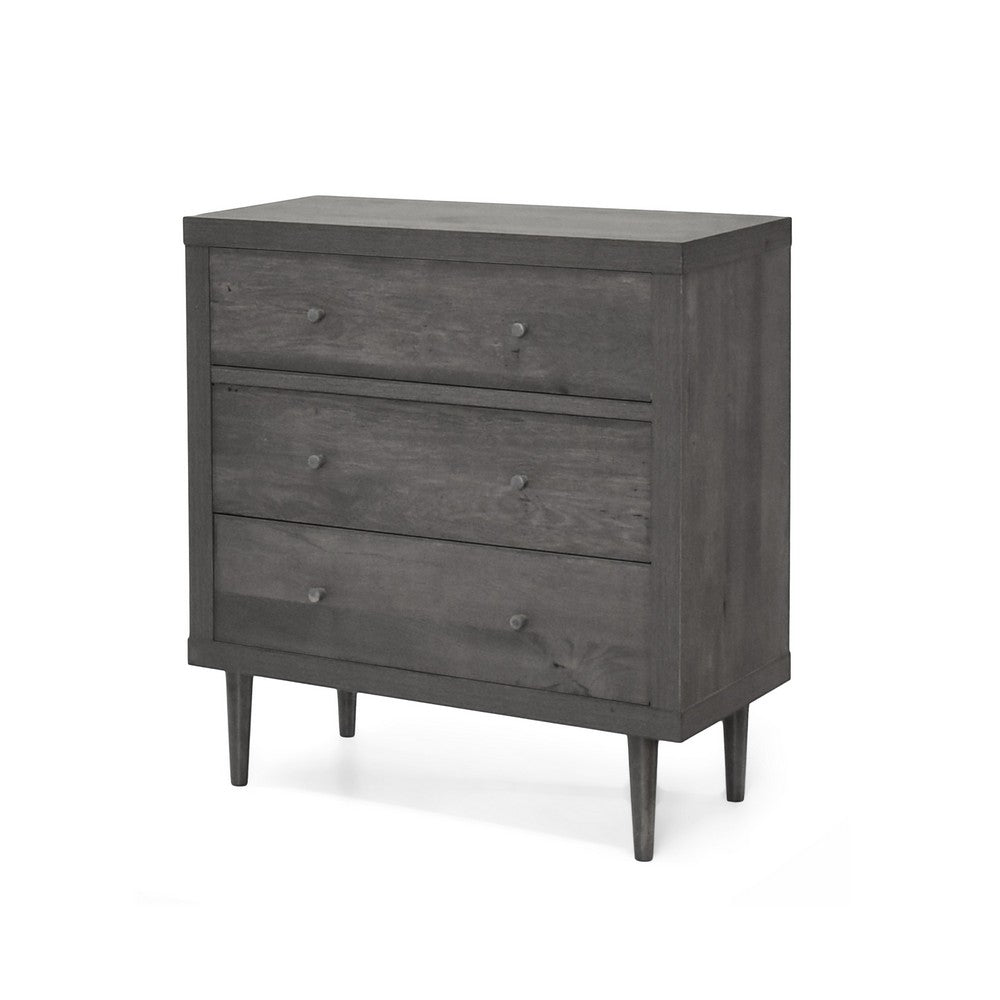 Raya Tall Dresser Chest, 3 Drawers and Rubberwood Legs, Modern Gray - BM326904