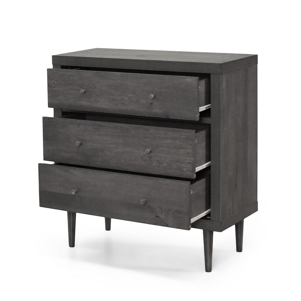 Raya Tall Dresser Chest, 3 Drawers and Rubberwood Legs, Modern Gray - BM326904