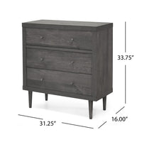 Raya Tall Dresser Chest, 3 Drawers and Rubberwood Legs, Modern Gray - BM326904