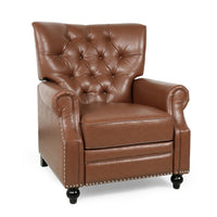 Recliner Chair, Turned Legs, Light Brown Button Tufted Faux Leather - BM326912