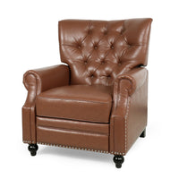 Recliner Chair, Turned Legs, Light Brown Button Tufted Faux Leather - BM326912