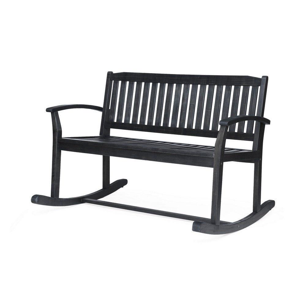 Outdoor Rocking Loveseat Bench, 50 Inch Gray Acacia Wood - BM326915