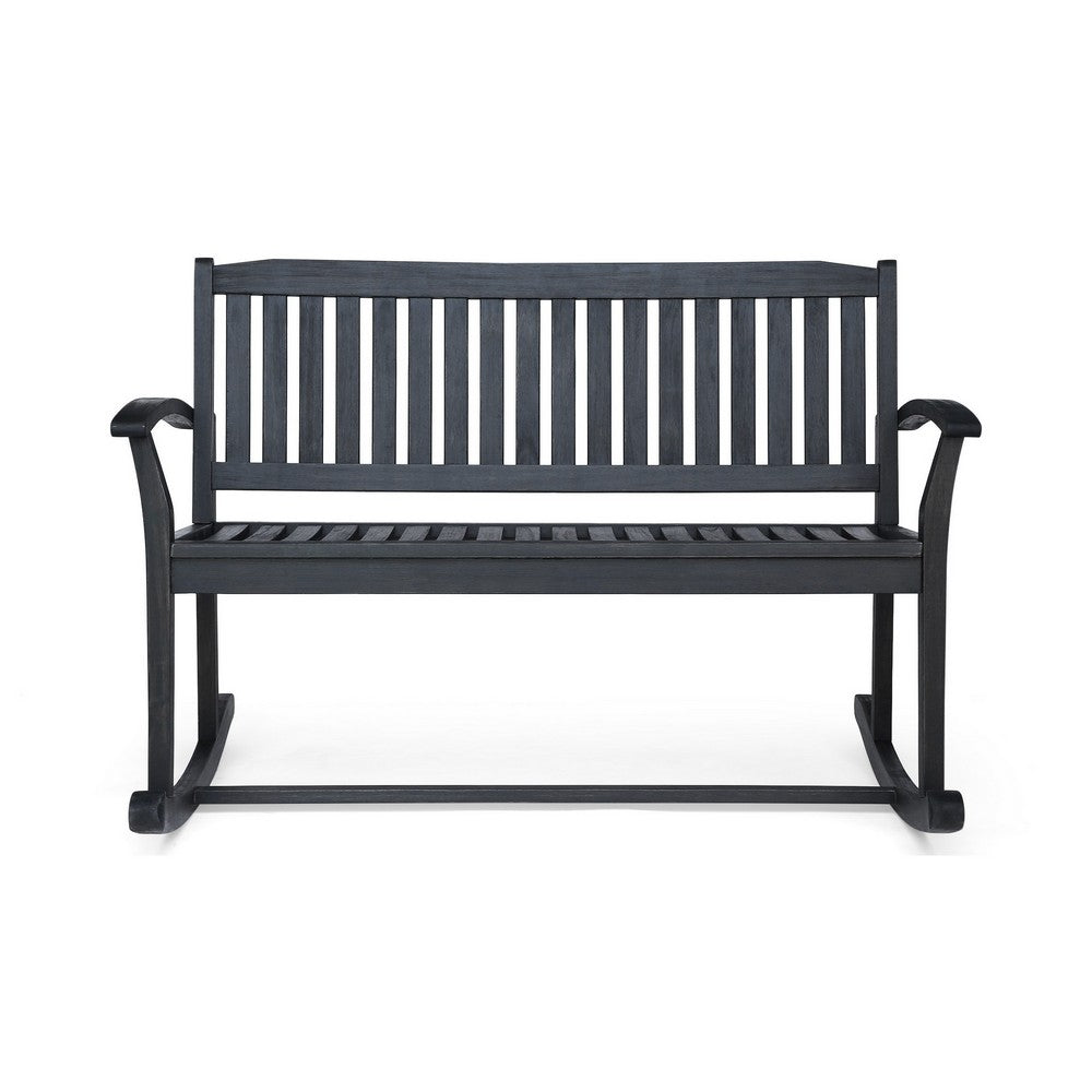 Outdoor Rocking Loveseat Bench, 50 Inch Gray Acacia Wood - BM326915