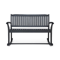 Outdoor Rocking Loveseat Bench, 50 Inch Gray Acacia Wood - BM326915