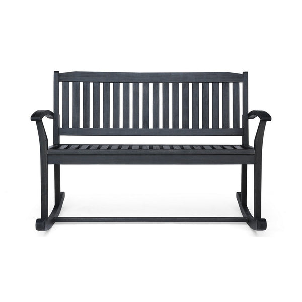 Outdoor Rocking Loveseat Bench, 50 Inch Gray Acacia Wood - BM326915
