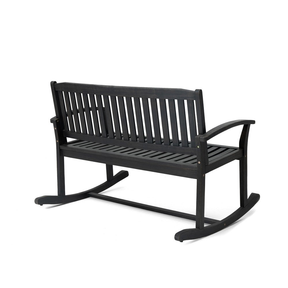 Outdoor Rocking Loveseat Bench, 50 Inch Gray Acacia Wood - BM326915