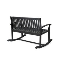 Outdoor Rocking Loveseat Bench, 50 Inch Gray Acacia Wood - BM326915