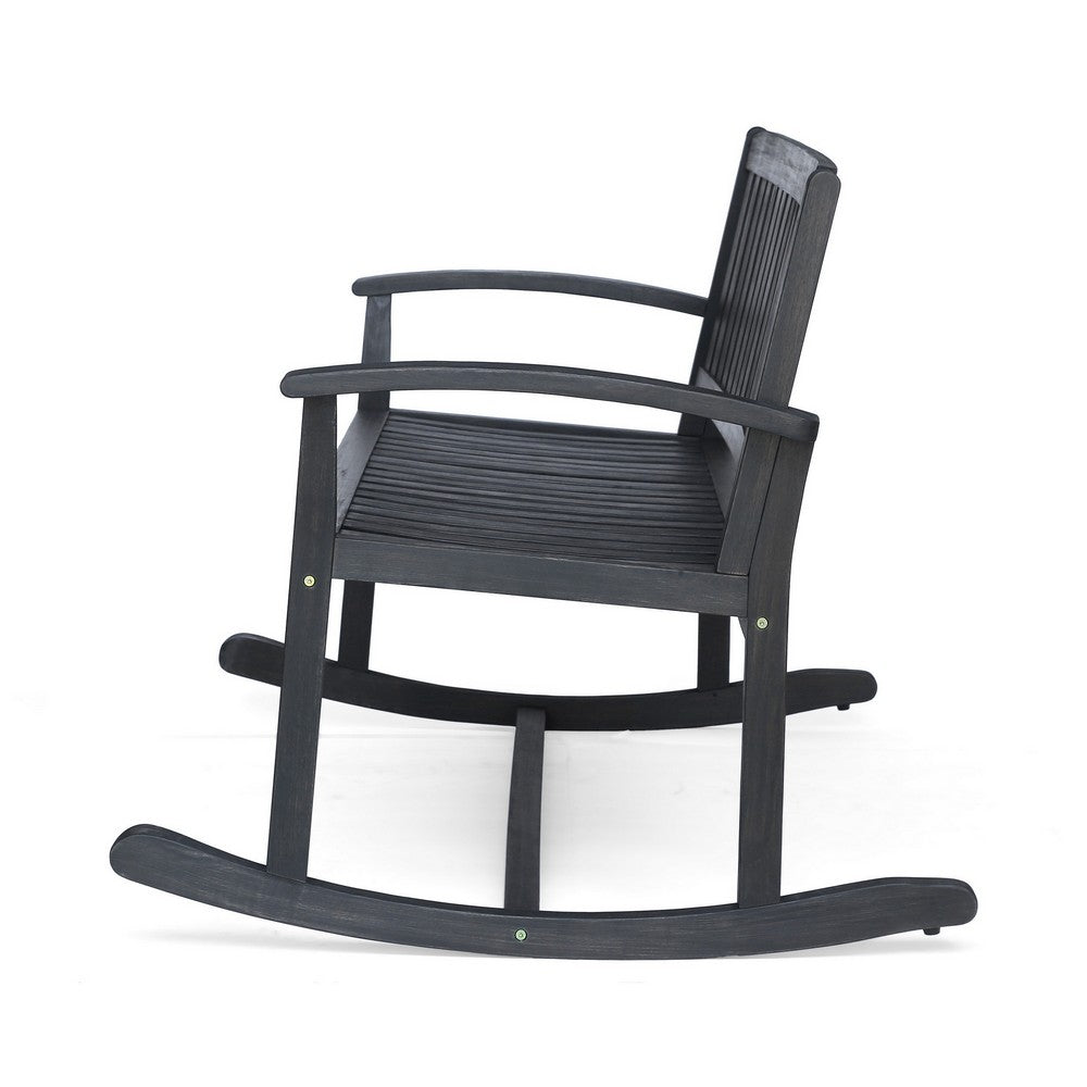 Outdoor Rocking Loveseat Bench, 50 Inch Gray Acacia Wood - BM326915