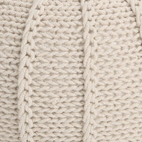Round Knitted Pouf Ottoman, Handwoven Details, 20 Inch Beige Cotton - BM326917