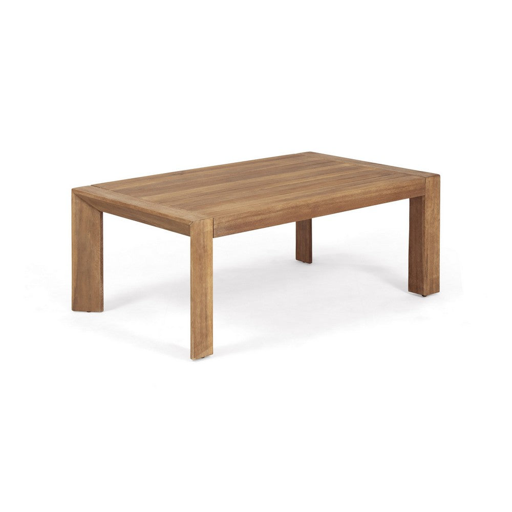 Outdoor Loveseat and Coffee Table Set, Beige Fabric, Brown Acacia Wood - BM326918