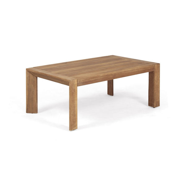 Outdoor Loveseat and Coffee Table Set, Beige Fabric, Brown Acacia Wood - BM326918