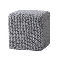 Square Knitted Footstool Ottoman, Handwoven Design 17 Inch Gray Cotton - BM326920