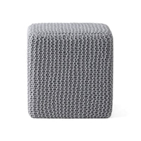 Square Knitted Footstool Ottoman, Handwoven Design 17 Inch Gray Cotton - BM326920
