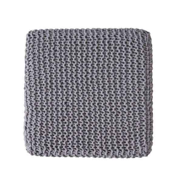 Square Knitted Footstool Ottoman, Handwoven Design 17 Inch Gray Cotton - BM326920