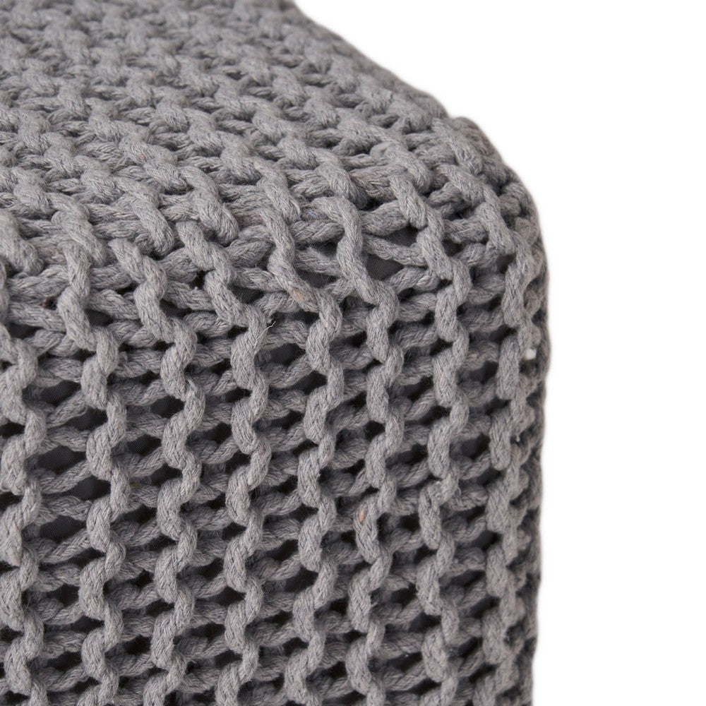 Square Knitted Footstool Ottoman, Handwoven Design 17 Inch Gray Cotton - BM326920