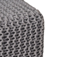 Square Knitted Footstool Ottoman, Handwoven Design 17 Inch Gray Cotton - BM326920