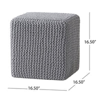 Square Knitted Footstool Ottoman, Handwoven Design 17 Inch Gray Cotton - BM326920
