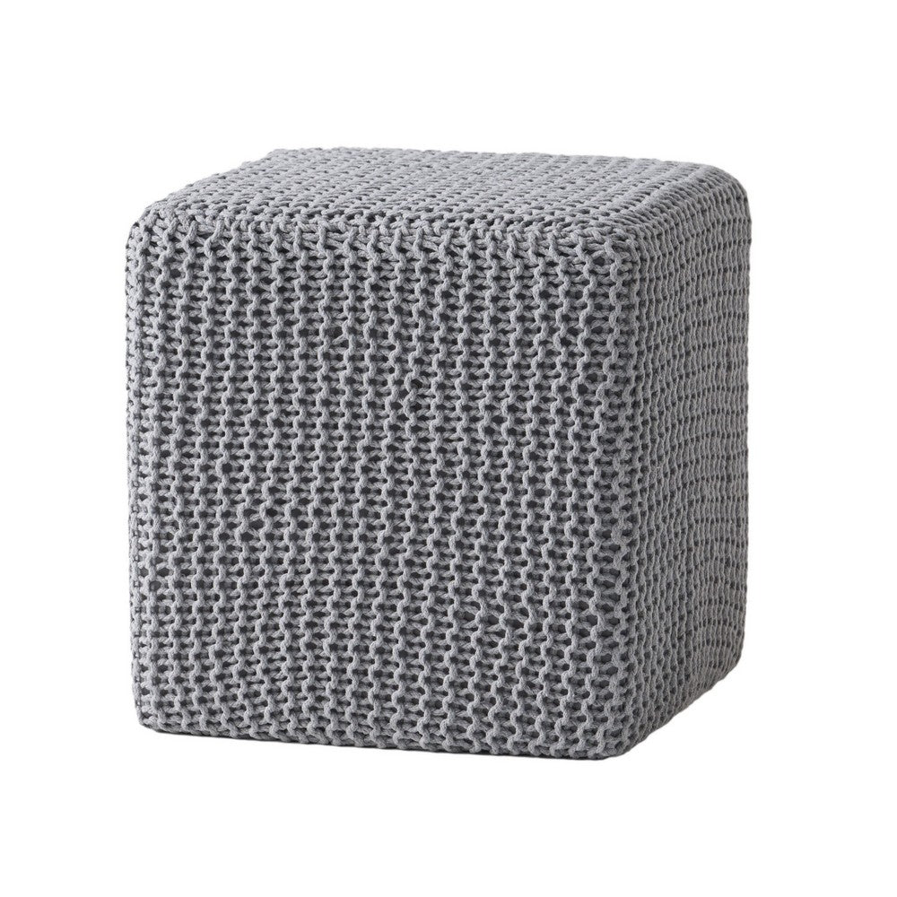 Square Knitted Footstool Ottoman, Handwoven Design 17 Inch Gray Cotton - BM326920