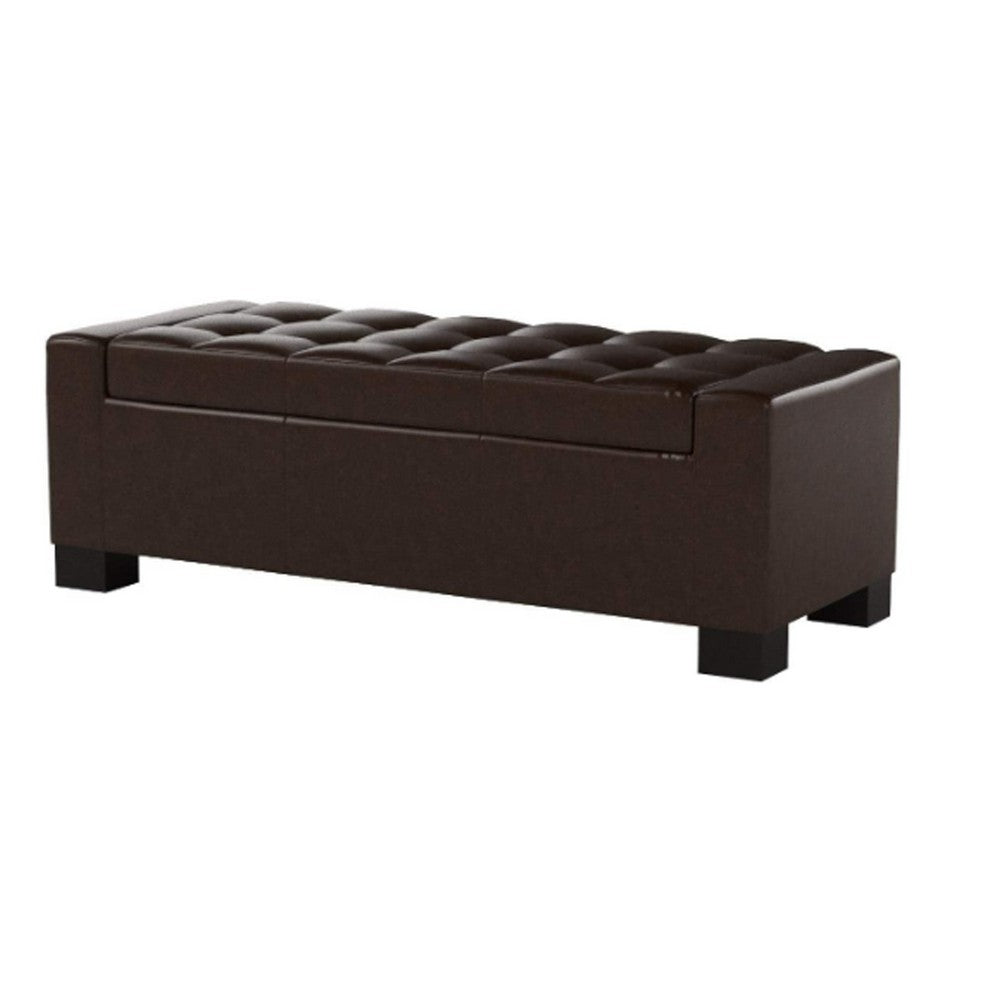 Liani Ottoman Bench, Storage Top, 50 Inch Dark Brown Bonded Leather - BM326922